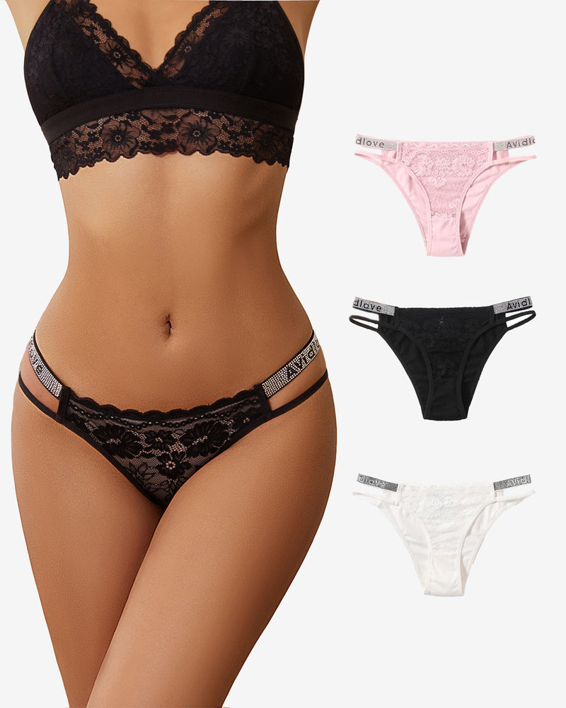 Cotton Panties Floral Lace Hipster 3 Pcs-2 Lingeries-panties - Tophatter Daily Deals
