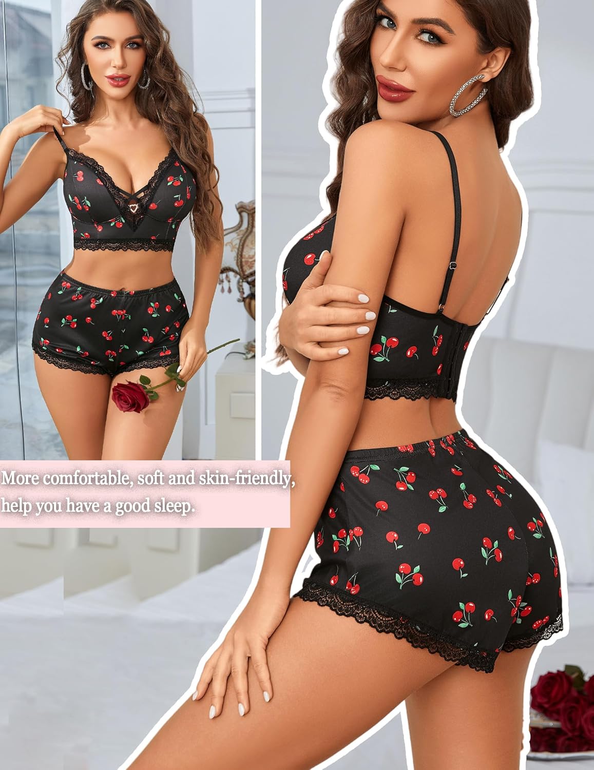 Pajama Sets Shorts Lace Trim Cami Pj Set Sleepwears-Pajamas Sets - Tophatter Daily Deals