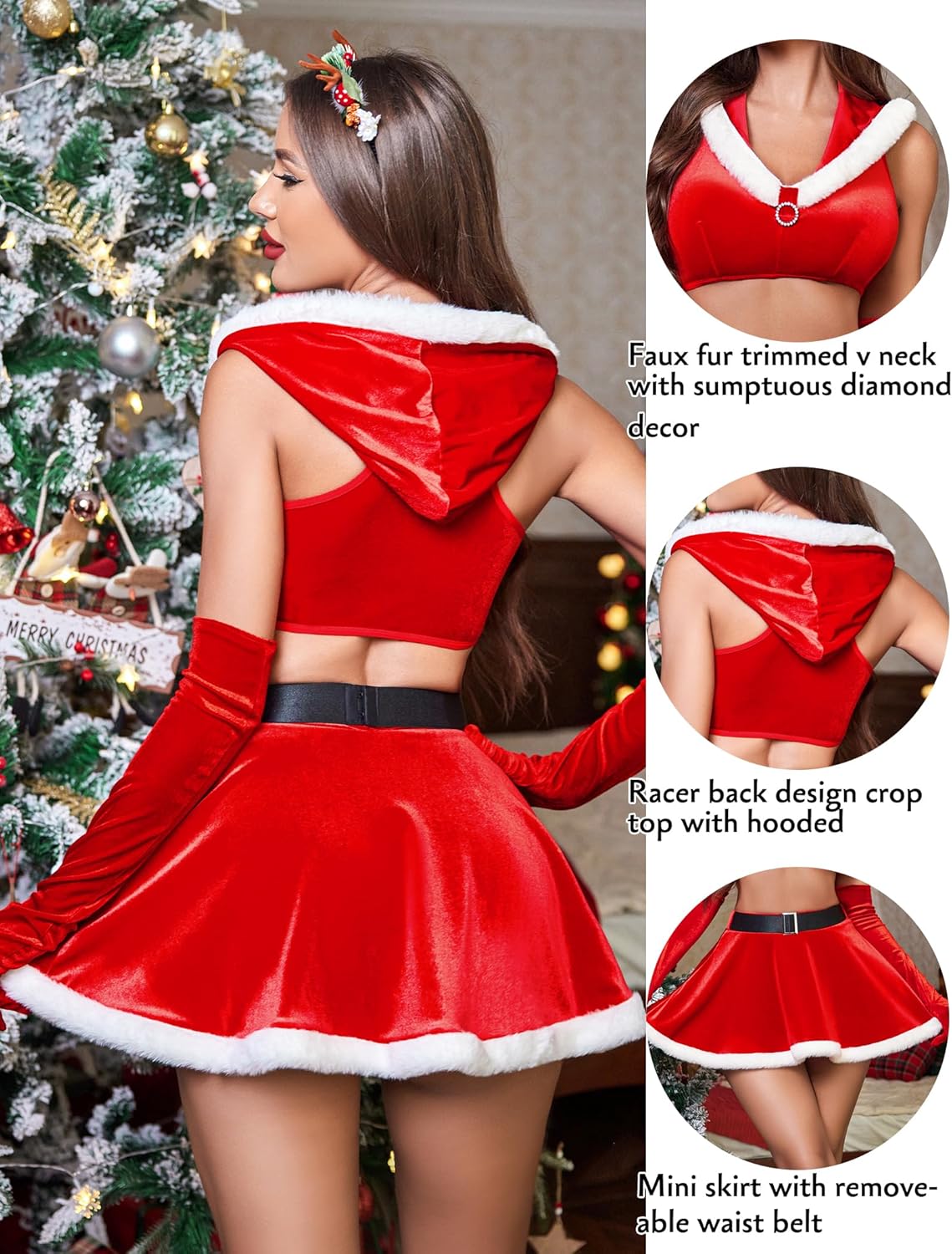 2 Piece Crop Top Mini Skirt Set With Hooded Lingerie Sets-Skirt Sets - Tophatter Daily Deals