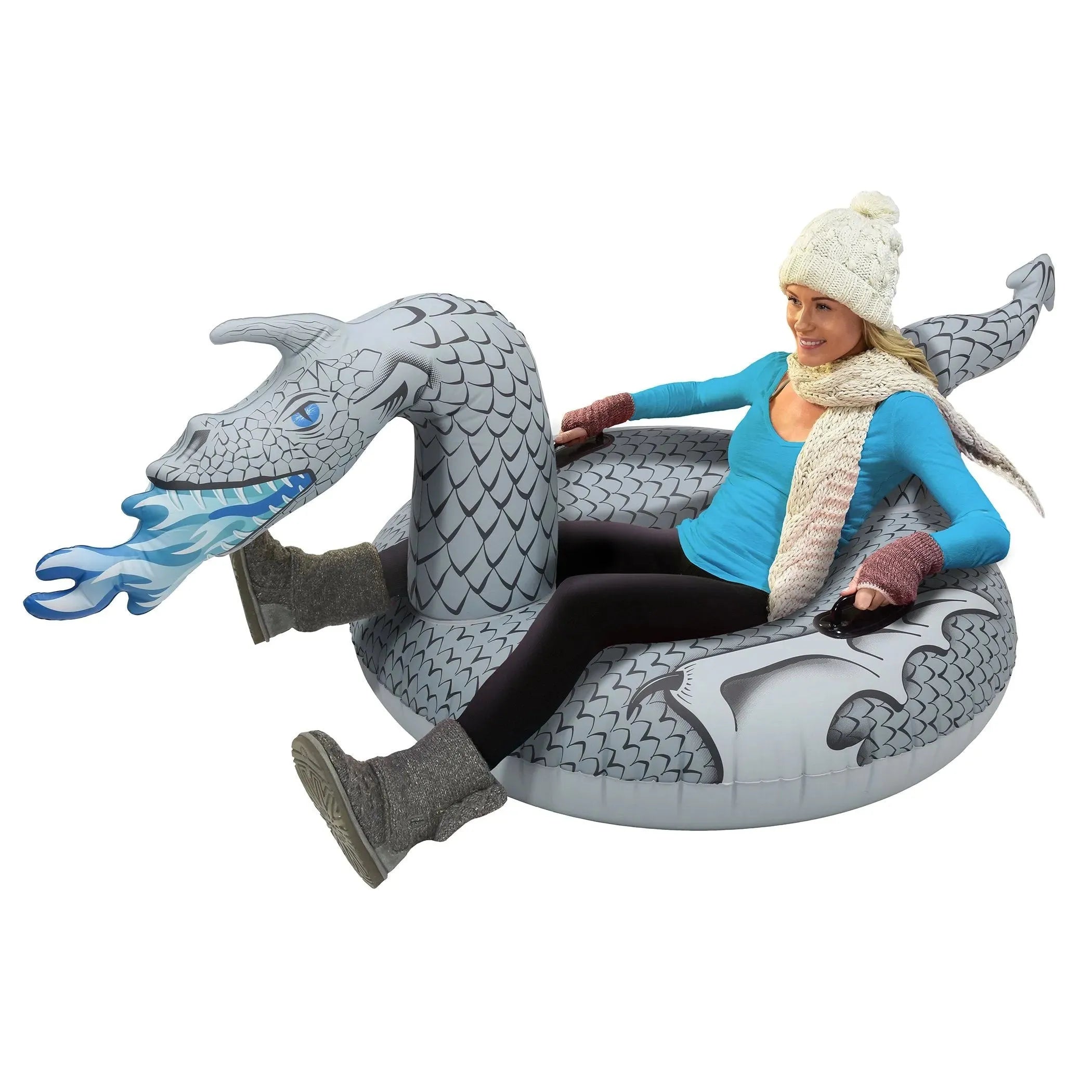 GoFloats Winter Snow Tube - Inflatable Sled for Kids and Adults (Choose from Unicorn, Disney's Frozen, Ice Dragon, Polar Bear, Penguin, Flamingo) Ice Dragon - Tophatter Daily Deals