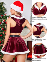 2 Piece Crop Top Mini Skirt Set With Hooded Lingerie Sets-Skirt Sets - Tophatter Daily Deals