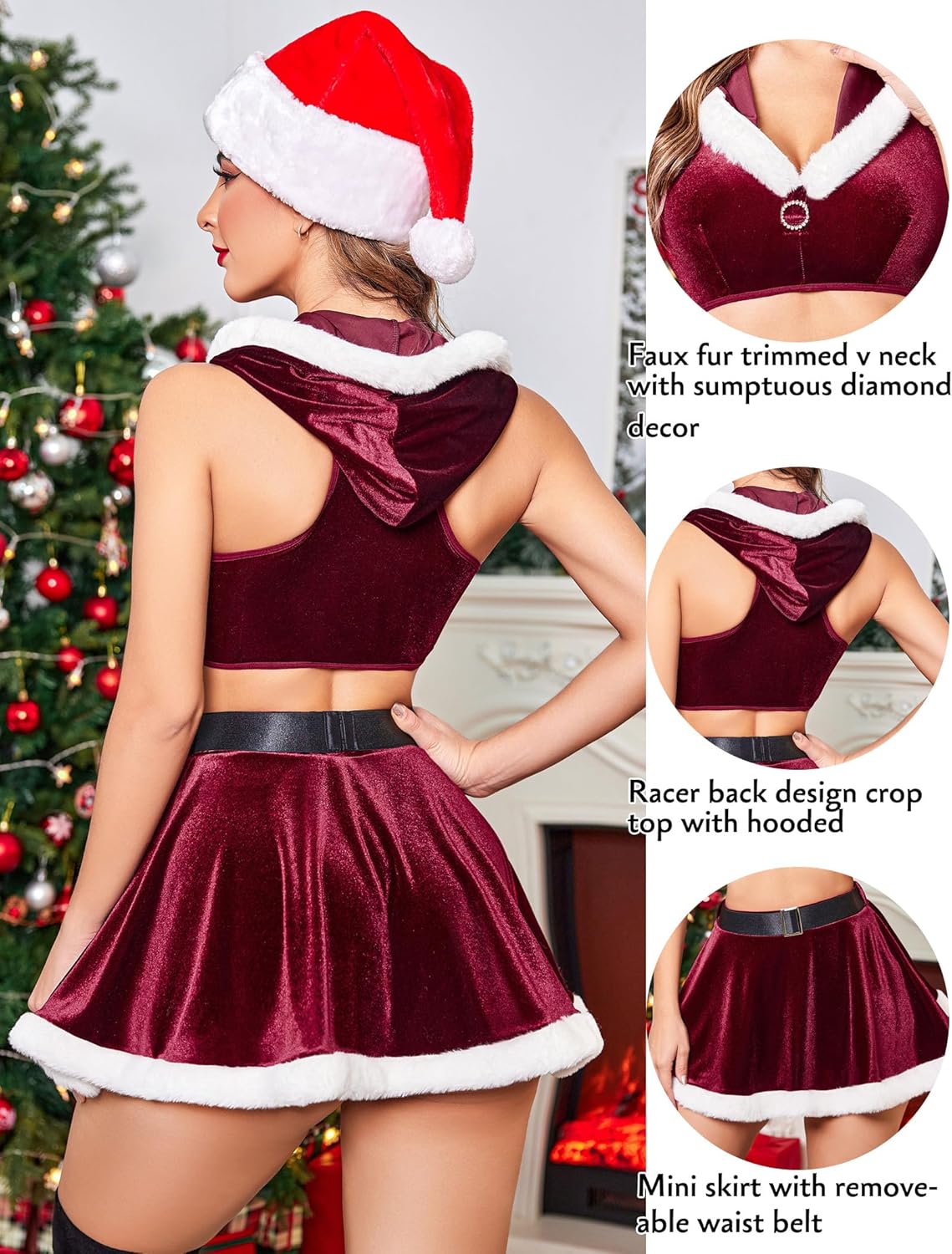 2 Piece Crop Top Mini Skirt Set With Hooded Lingerie Sets-Skirt Sets - Tophatter Daily Deals
