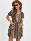 Pocketed Striped Short Sleeve Dress Multicolor Casual Dresses - Tophatter Daily Deals