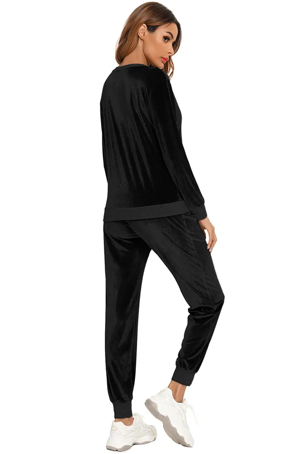 Round Neck Long Sleeve Loungewear Set with Pockets Loungewear Sets - Tophatter Daily Deals