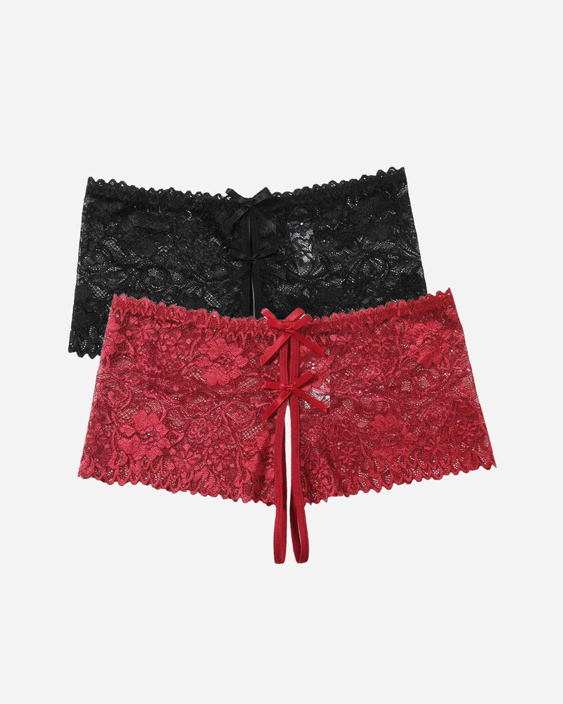 Lace Underwear High Waist Panty Black+Dark Red Lingeries-panties - Tophatter Daily Deals