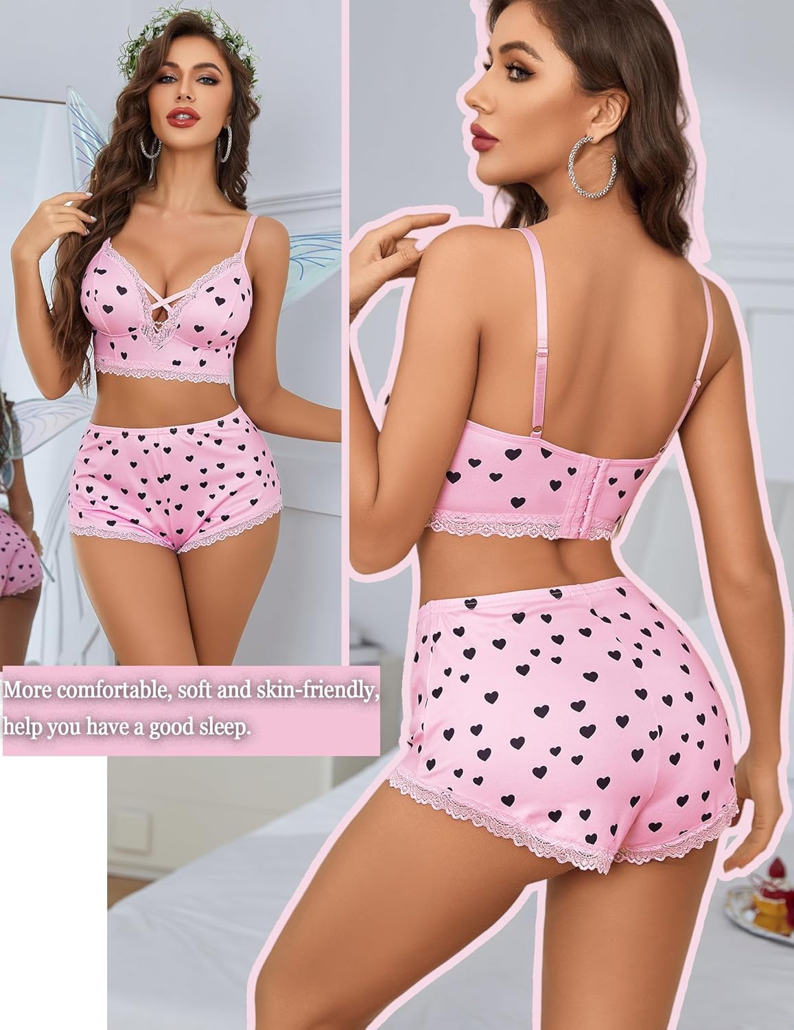 Pajama Sets Shorts Lace Trim Cami Pj Set Sleepwears-Pajamas Sets - Tophatter Daily Deals