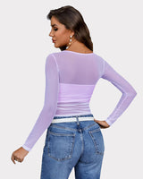 Asymmetrical Neck Sheer Crop Top Lingeries-Crop tops - Tophatter Daily Deals