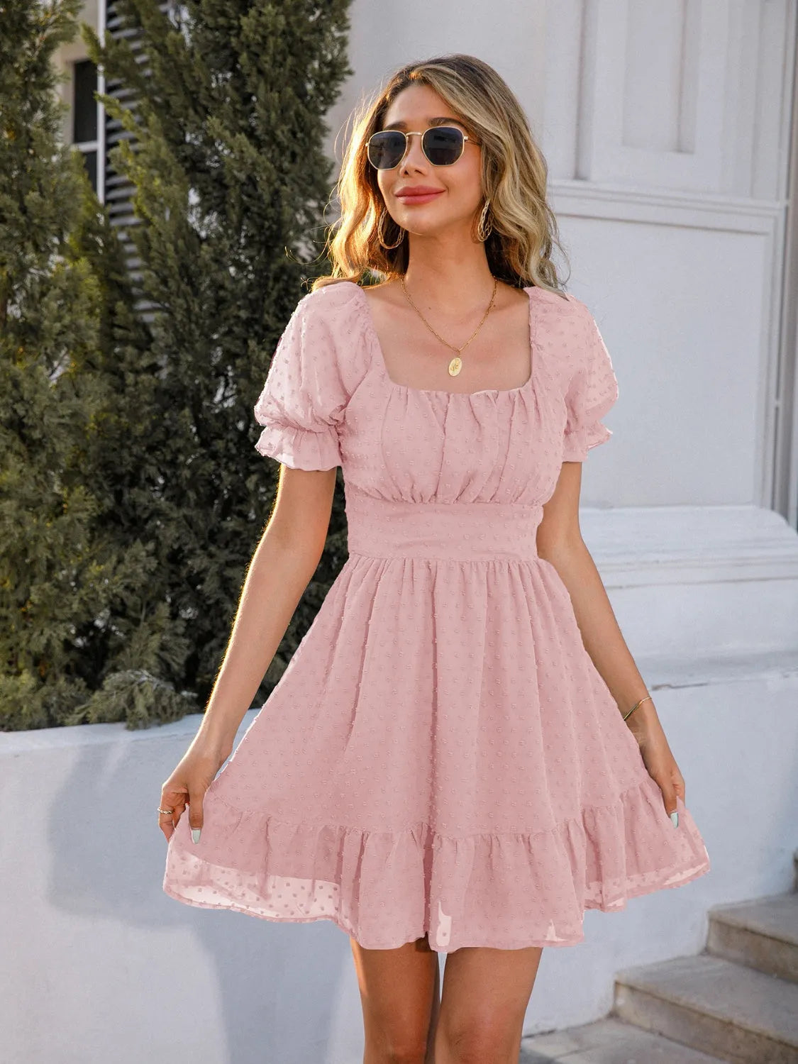 Square Neck Ruffle Hem Dress Casual Dresses - Tophatter Daily Deals