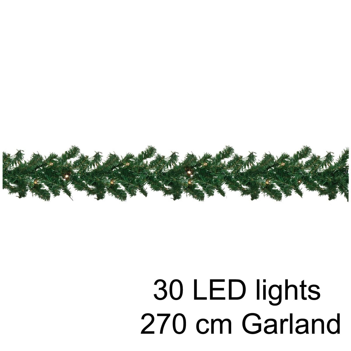270cm Christmas LED Garland Artificial Wreath Garland | Festive Light Up Garland Warm White 30 LED Lights | Xmas Fairy Light Garland Festoon Garland - Tophatter Daily Deals