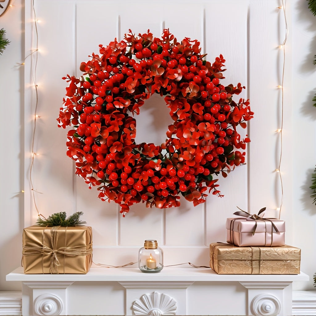 Red Berry & Eucalyptus Christmas Wreath Door Decoration Christmas - Tophatter Daily Deals