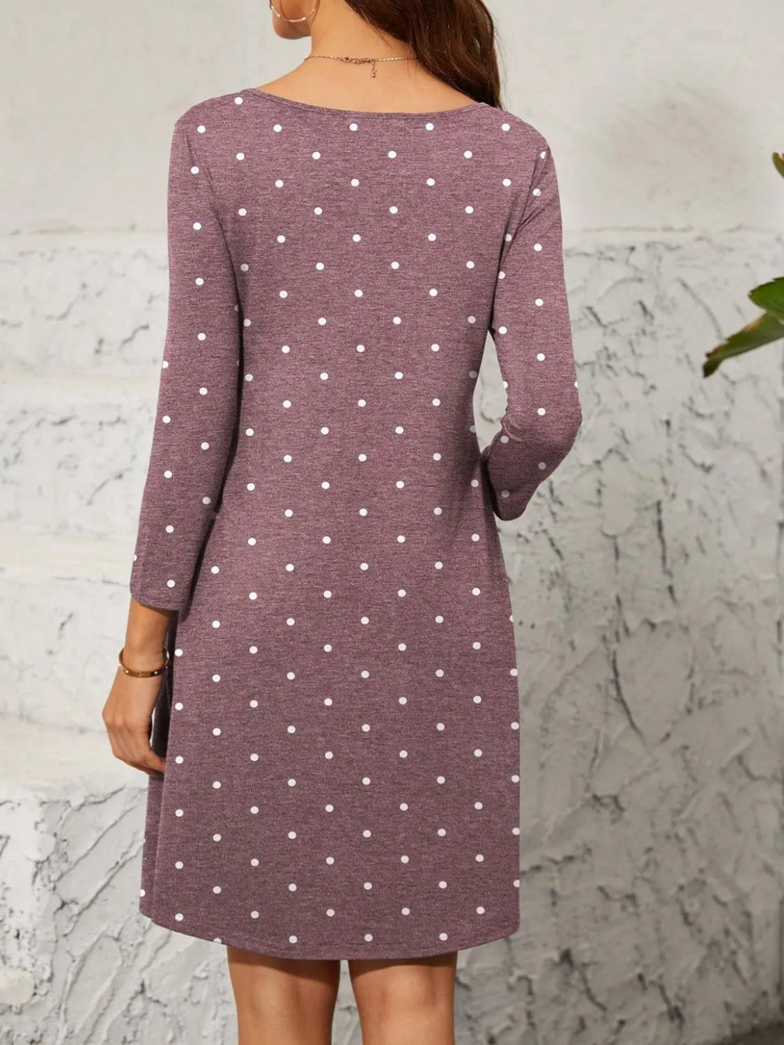 Polka Dot Quarter Zip Long Sleeve Dress Casual Dresses - Tophatter Daily Deals