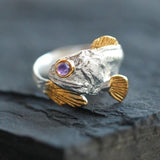 Alloy Two-color Goldfish Ring Opening Adjustable Animal Ring Jewelry 0 - Tophatter Daily Deals