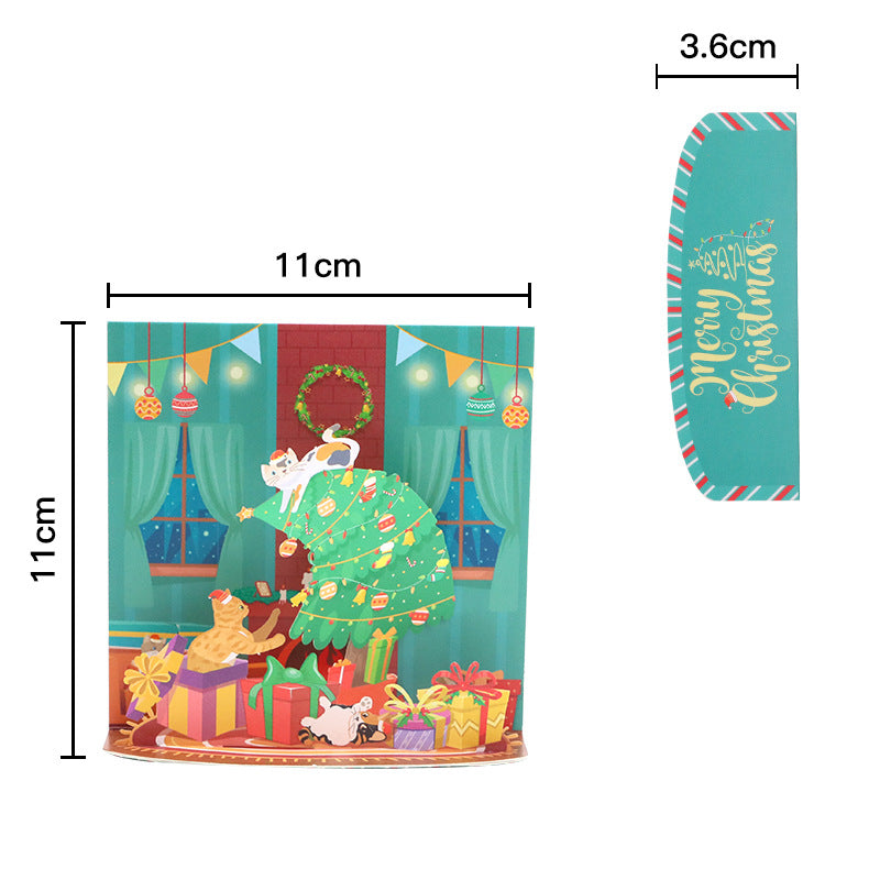 3d Christmas Greeting Card Stereo Christmas Tree Card Creative Christmas Cat 0 - Tophatter Daily Deals