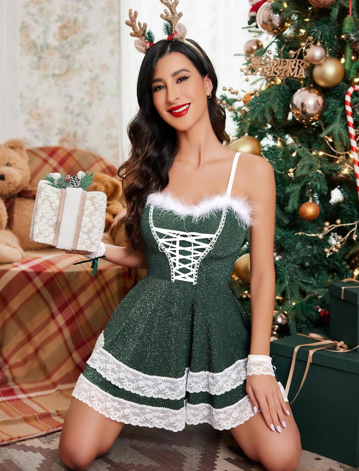 Christmas Dress V Neck Party Dress Sleepwears-dresses - Tophatter Daily Deals