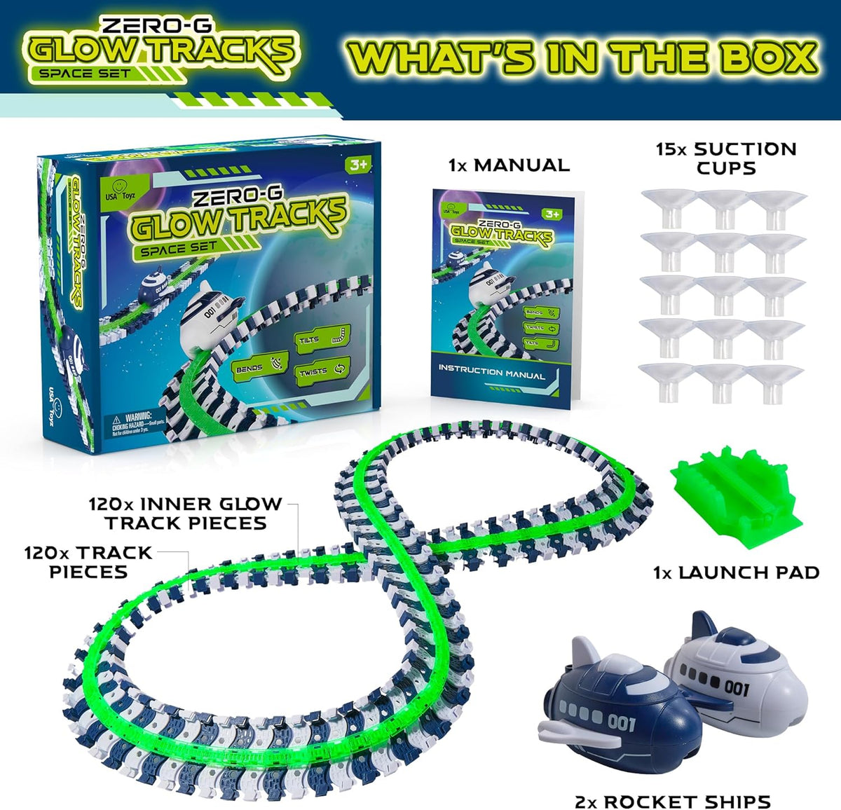 USA Toyz Zero G Space Glow Race Track for Kids- 258pc Toys & Games - Tophatter Daily Deals