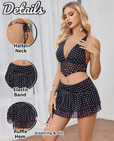 Halter Backless Tank Top Mini Skirt Set Polka Dots Lingerie Sets-Skirt Sets - Tophatter Daily Deals