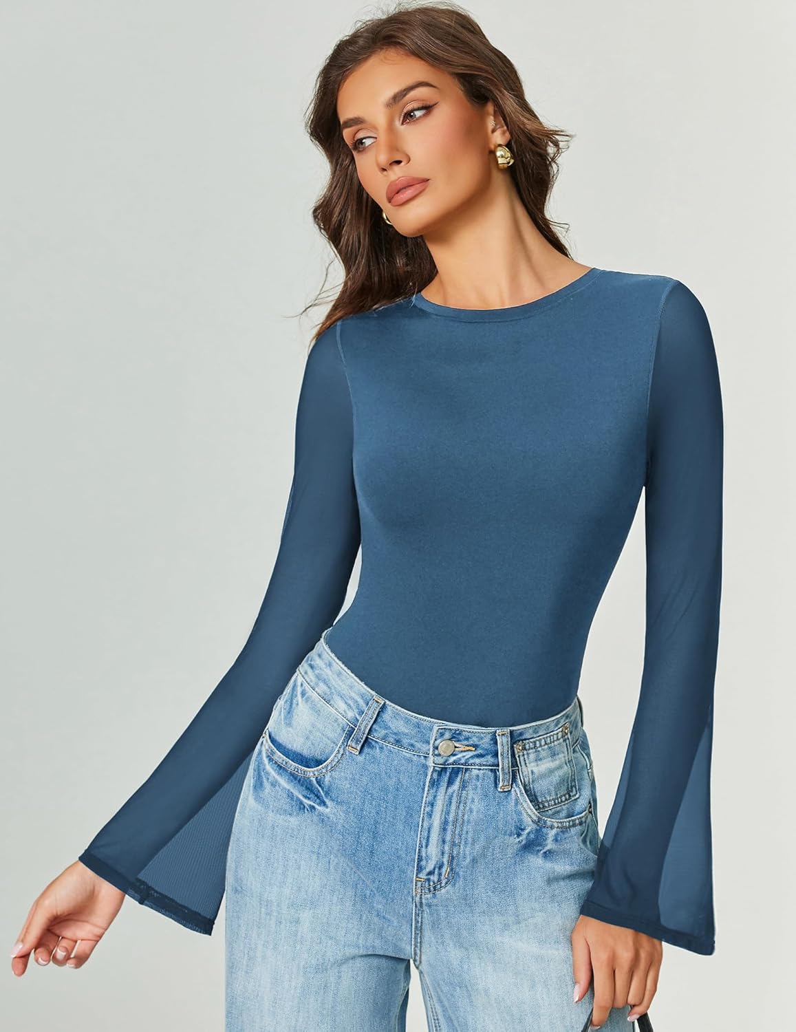 Bell Long Sleeve Bodysuits Mesh Leotard Tops Shaperwear-bodysuit - Tophatter Daily Deals