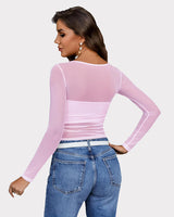 Asymmetrical Neck Sheer Crop Top Lingeries-Crop tops - Tophatter Daily Deals