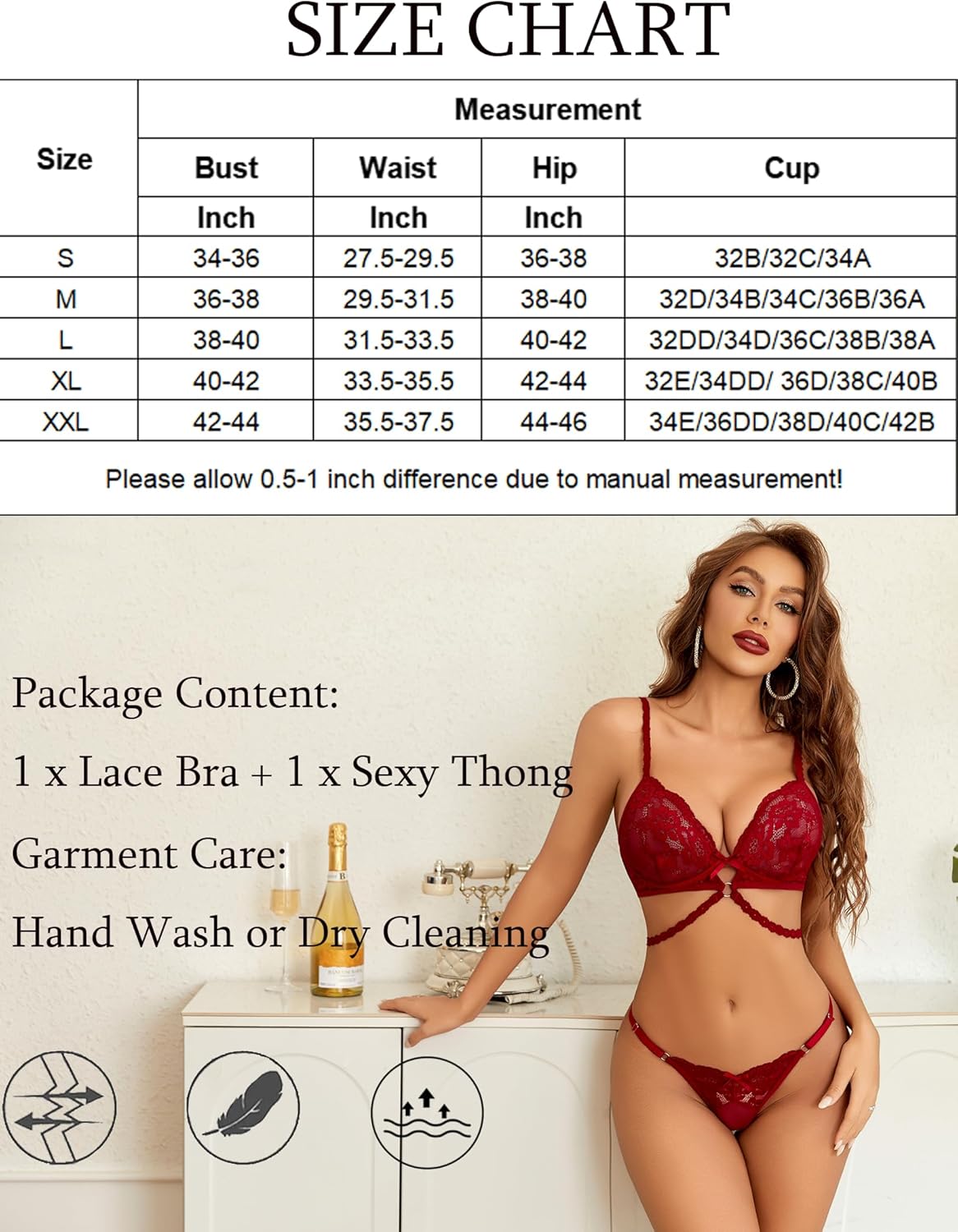Lace Bra with Thong 2 Piece Sets Lingerie Sets-Bra Sets - Tophatter Daily Deals