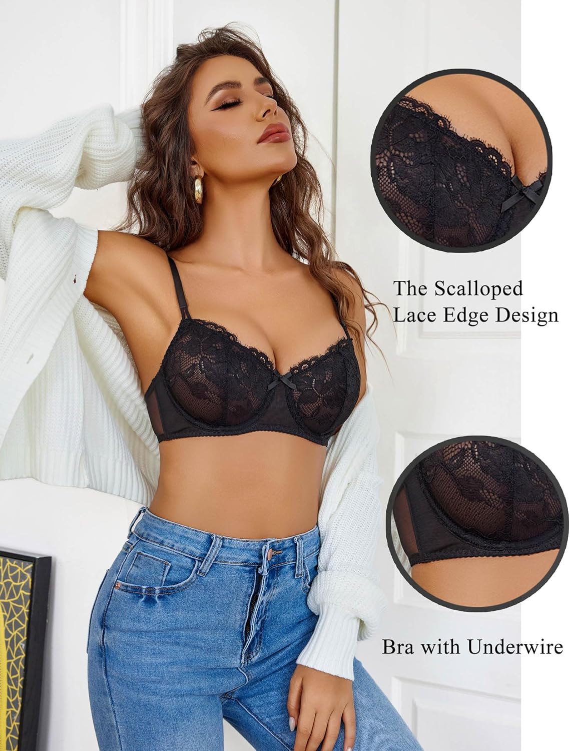 Lace Push Up Bra Sheer Balconette Lingerie Sets-Bras - Tophatter Daily Deals