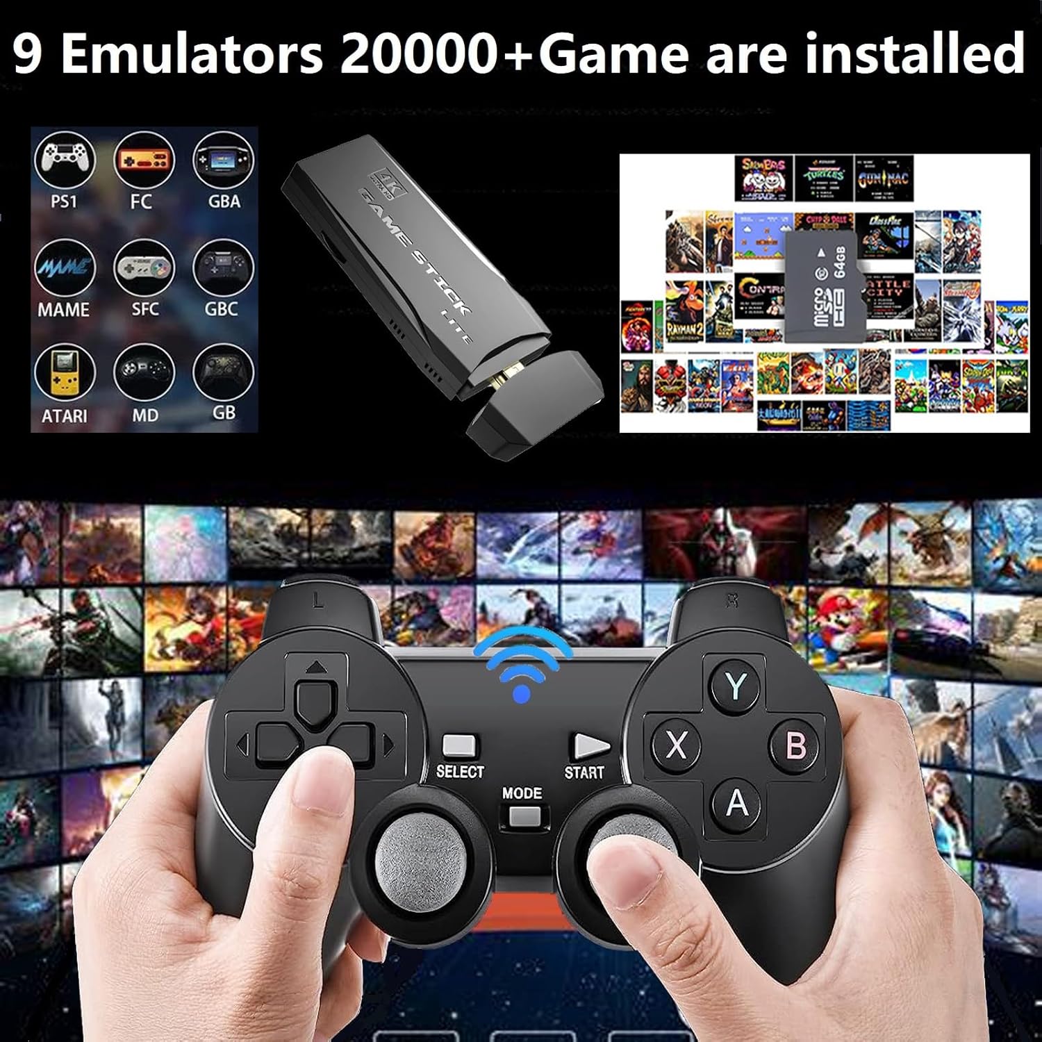 Wireless Retro gaming console, Plug & Play Video TV Game Stick with 4K HDMI Output,Built-in 9 Emulators, 20,000+ video games,with Dual 2.4G Wireless Controllers for TV Plug and Play(64G) Video Game Consoles - Tophatter Daily Deals