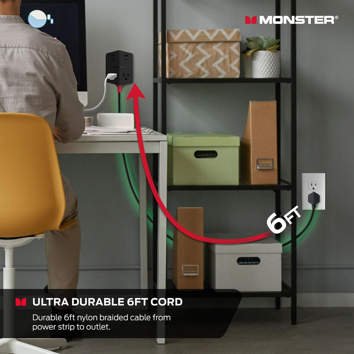 Monster Power Shield: Magnetic Wall Extender with 2 AC, 3 USB-A, 1 USB-C Computer Accessories - Tophatter Daily Deals