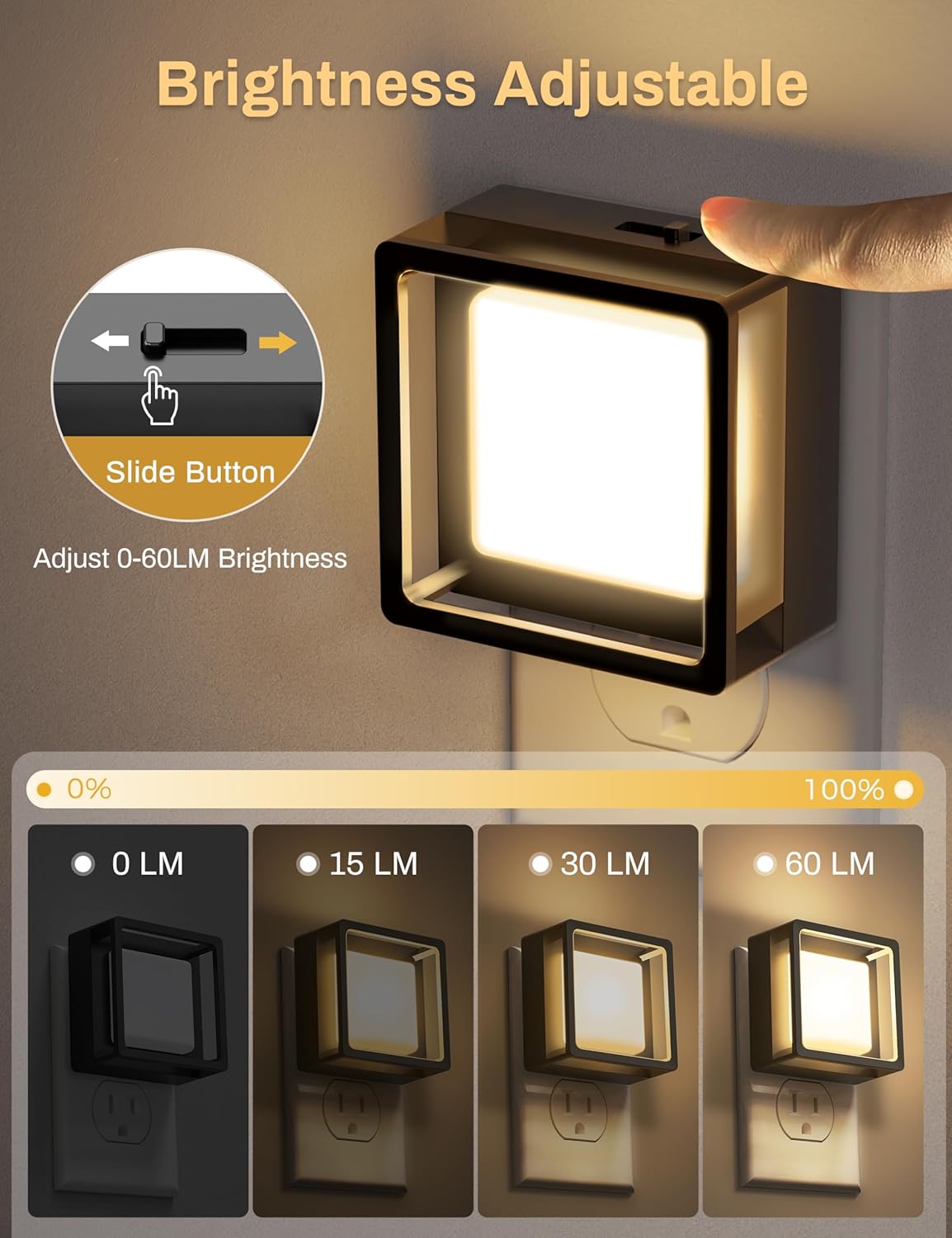 LED Night Light [2 Pack] with Dusk-to-Dawn Sensor, Dimmable, Adjustable Brightness Indoor Lighting - Tophatter Daily Deals