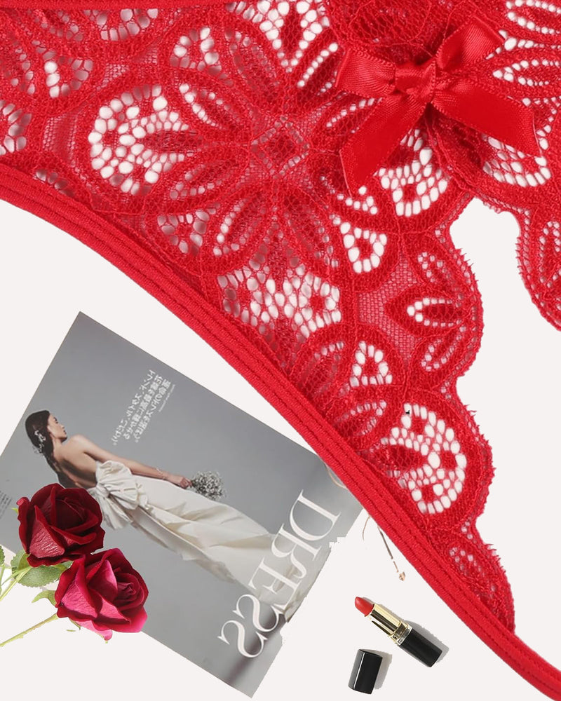 Floral Lace Briefs with Cute Bow Lingeries-panties - Tophatter Daily Deals