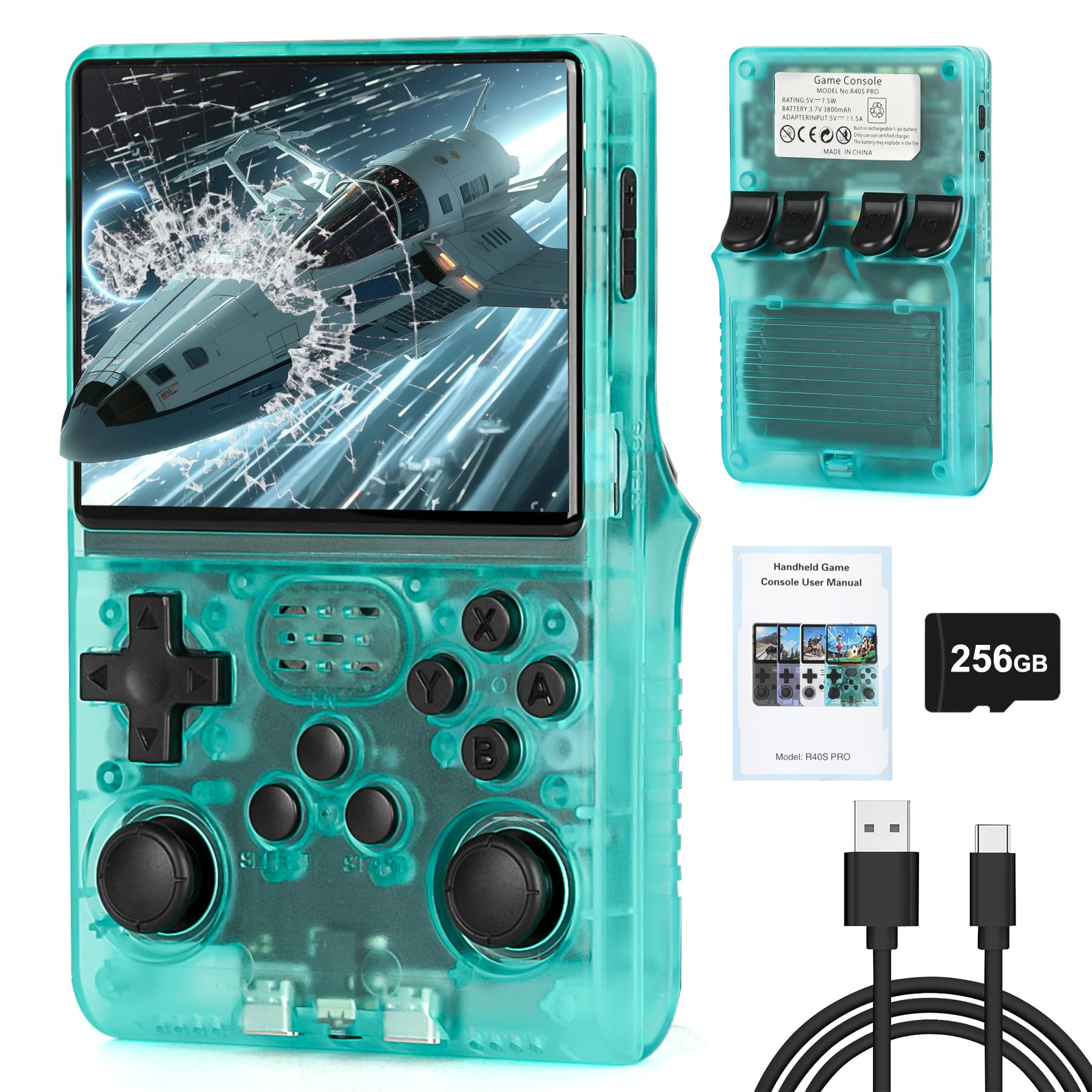 【30000 in 1】 R40S Pro Retro Handheld Game Console, Video Game Console, 3.5 inch IPS Screen, More Than 20 Emulator, 256G TF Card Green Video Game Consoles - Tophatter Daily Deals