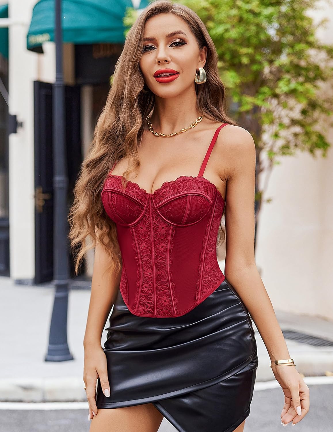 Corset Tops Lace Bustier Bralette Wine Red Lingeries-Corsets - Tophatter Daily Deals
