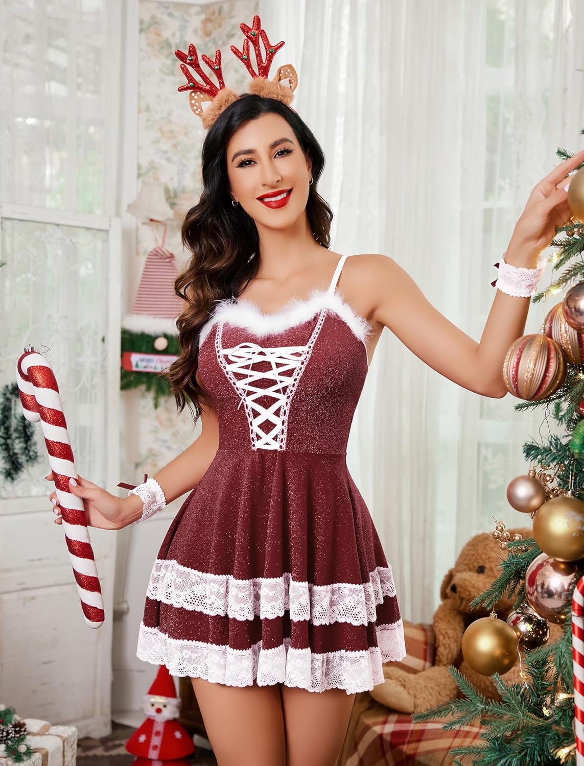 Christmas Dress V Neck Party Dress Sleepwears-dresses - Tophatter Daily Deals