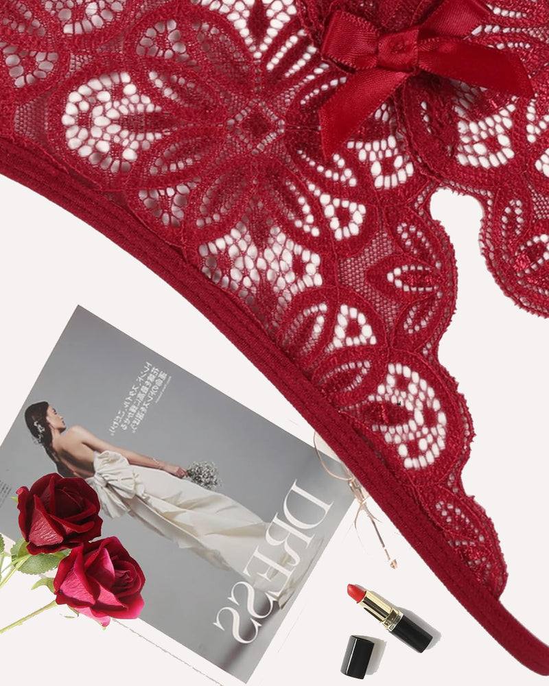 Floral Lace Briefs with Cute Bow Lingeries-panties - Tophatter Daily Deals
