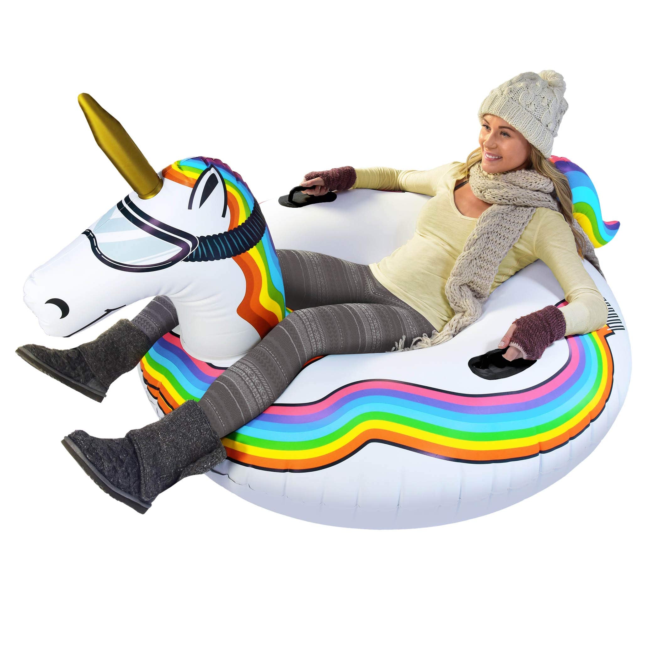 GoFloats Winter Snow Tube - Inflatable Sled for Kids and Adults (Choose from Unicorn, Disney's Frozen, Ice Dragon, Polar Bear, Penguin, Flamingo) Unicorn - Tophatter Daily Deals