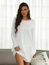 Contrast Round Neck Long Sleeve Lounge Dress White Sleep Dresses - Tophatter Daily Deals