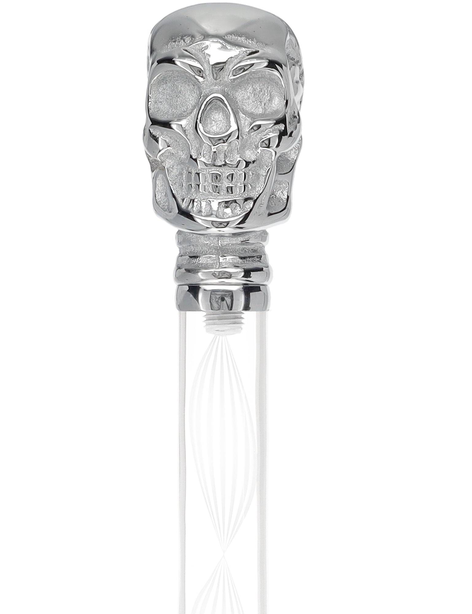 Crystal Elegance Chrome Skull Cane with Invisible Acrylic Shaft Options Clear Lucite Walking Canes - Tophatter Daily Deals