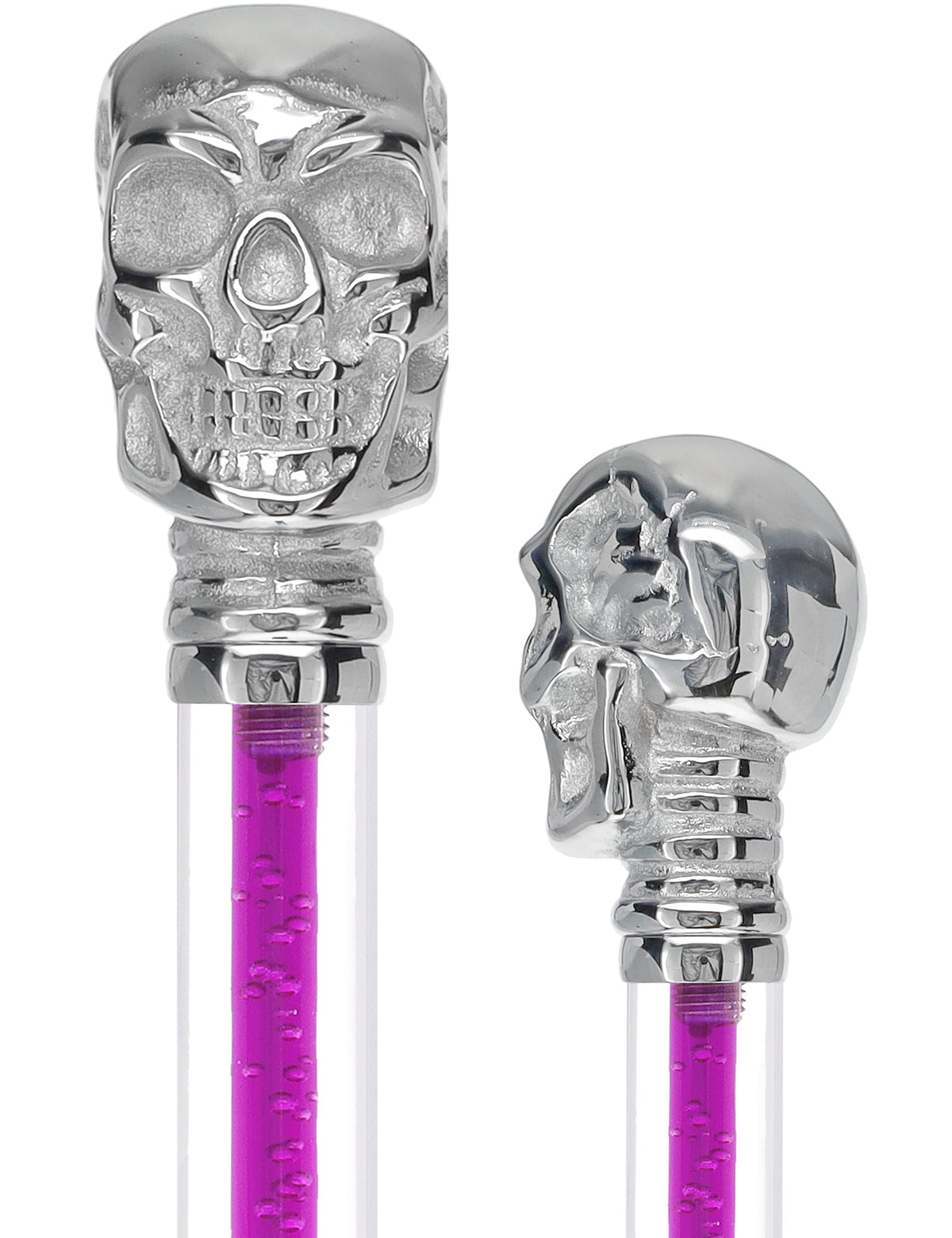 Color Crystal Elegance Chrome Skull Cane with Invisible Acrylic Shaft Options Purple Amethyst Trace Clear Lucite Walking Canes - Tophatter Daily Deals