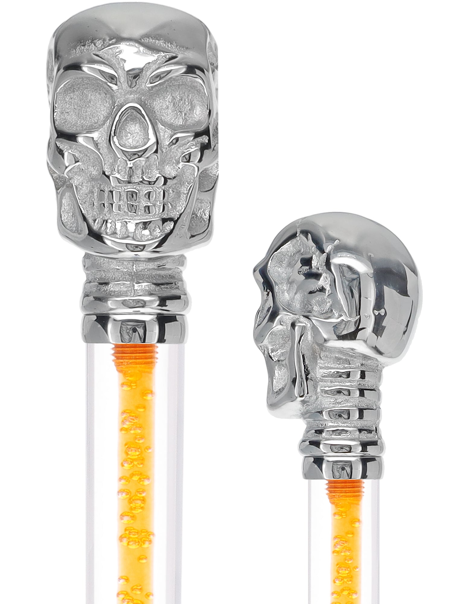 Color Crystal Elegance Chrome Skull Cane with Invisible Acrylic Shaft Options Bold Orange Clear Lucite Walking Canes - Tophatter Daily Deals