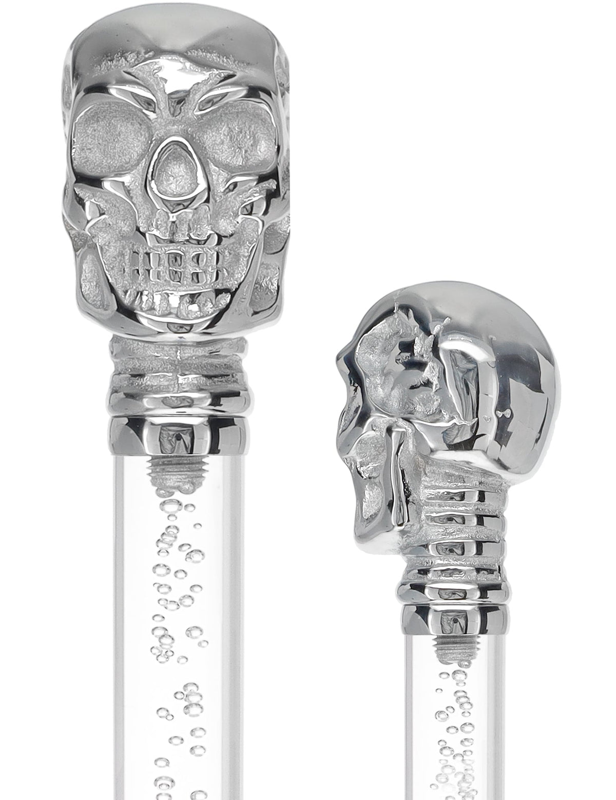 Crystal Elegance Chrome Skull Cane with Invisible Acrylic Shaft Options Bubbles in Ice Clear Lucite Walking Canes - Tophatter Daily Deals