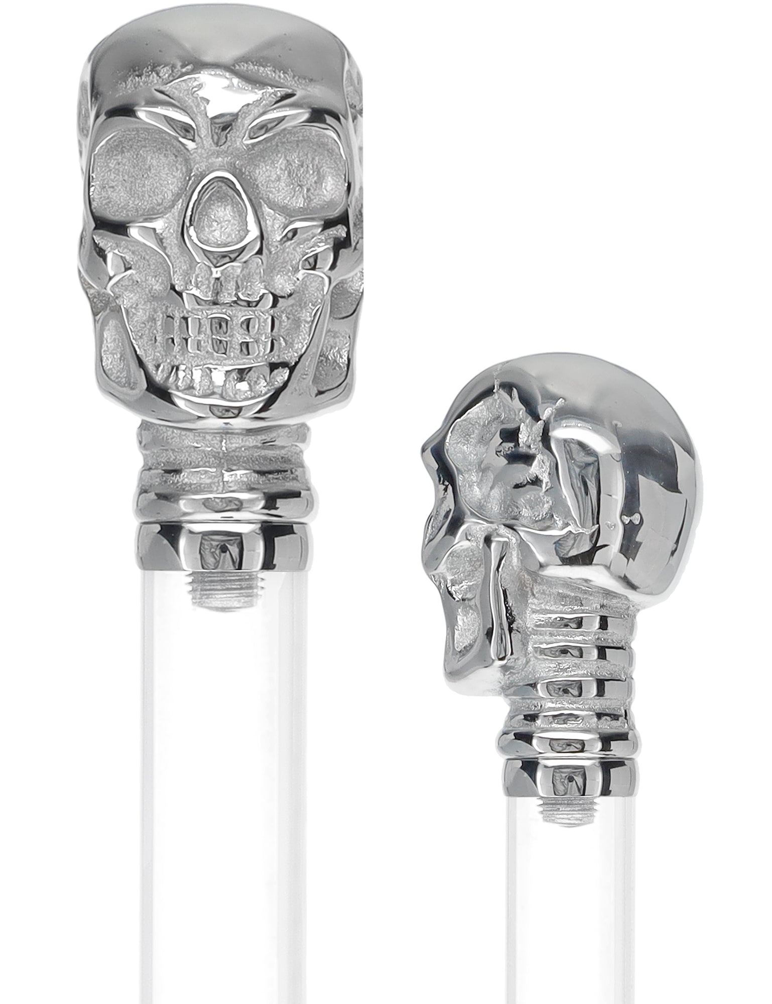 Crystal Elegance Chrome Skull Cane with Invisible Acrylic Shaft Options Crystal Clarity Clear Lucite Walking Canes - Tophatter Daily Deals