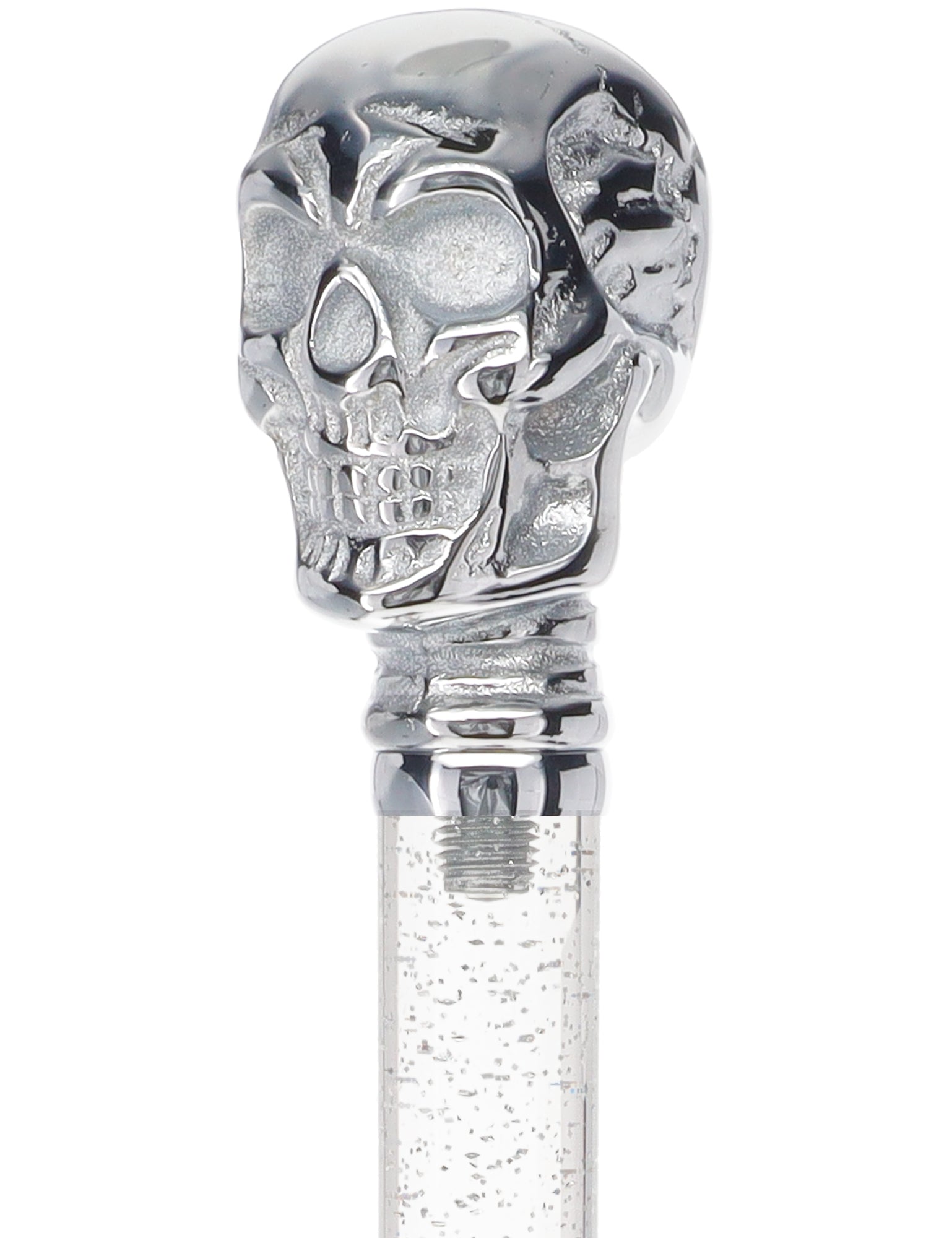 Crystal Elegance Chrome Skull Cane with Invisible Acrylic Shaft Options Clear Lucite Walking Canes - Tophatter Daily Deals