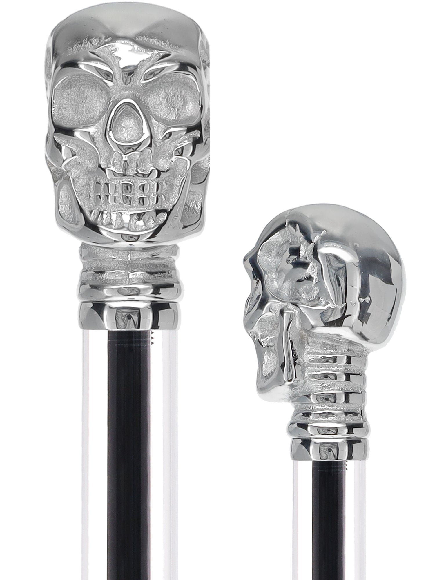 Crystal Elegance Chrome Skull Cane with Invisible Acrylic Shaft Options Obsidian Streak Clear Lucite Walking Canes - Tophatter Daily Deals