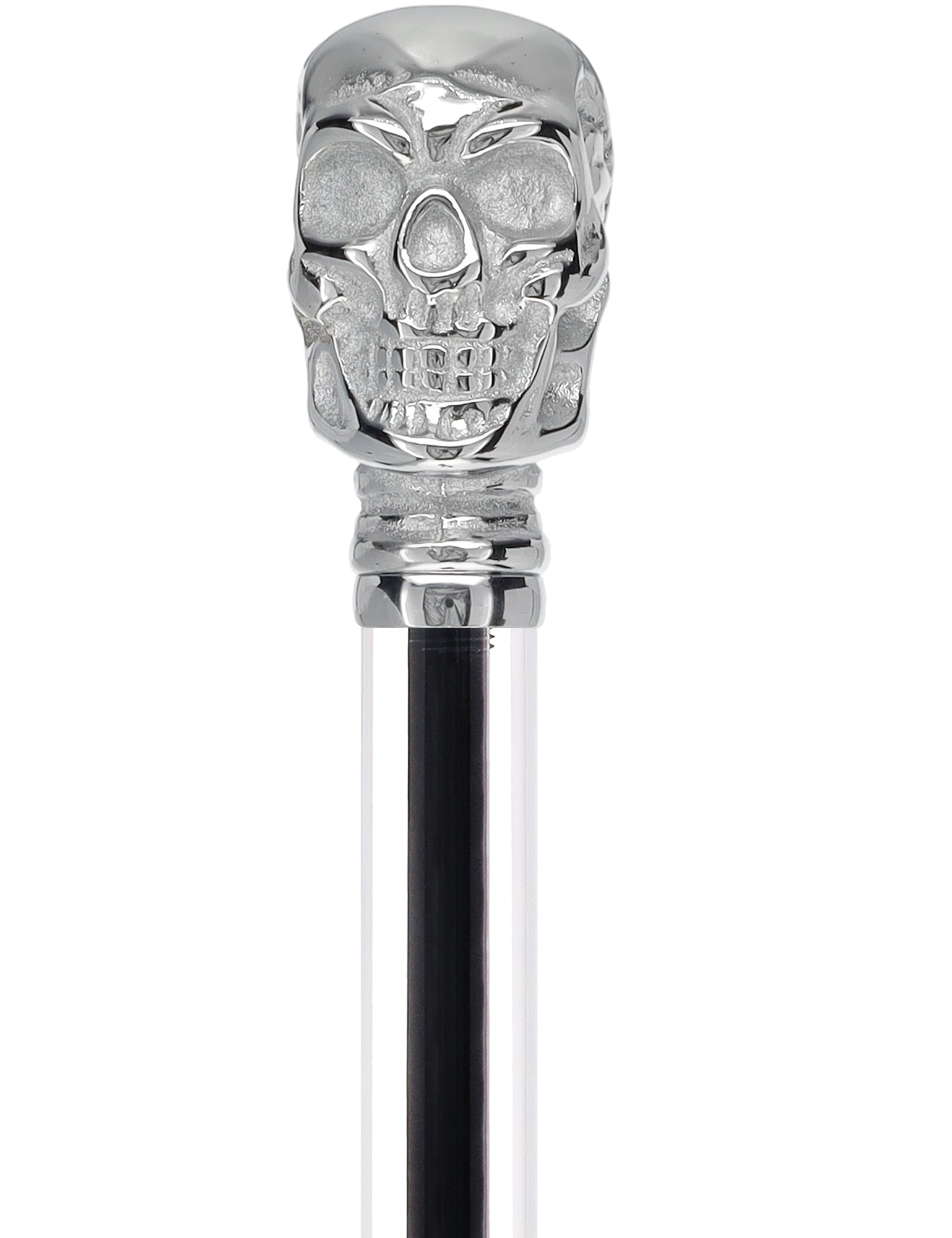 Crystal Elegance Chrome Skull Cane with Invisible Acrylic Shaft Options Clear Lucite Walking Canes - Tophatter Daily Deals