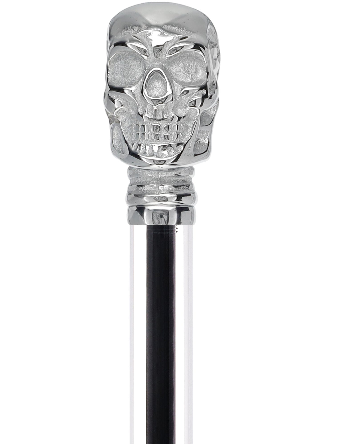 Crystal Elegance Chrome Skull Cane with Invisible Acrylic Shaft Options Clear Lucite Walking Canes - Tophatter Daily Deals