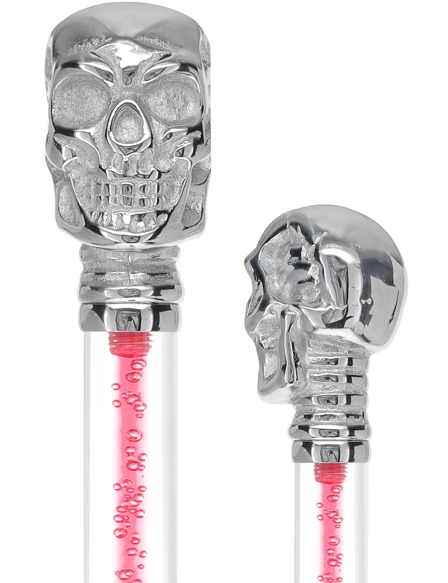 Color Crystal Elegance Chrome Skull Cane with Invisible Acrylic Shaft Options Pink Bubble Elegance Clear Lucite Walking Canes - Tophatter Daily Deals