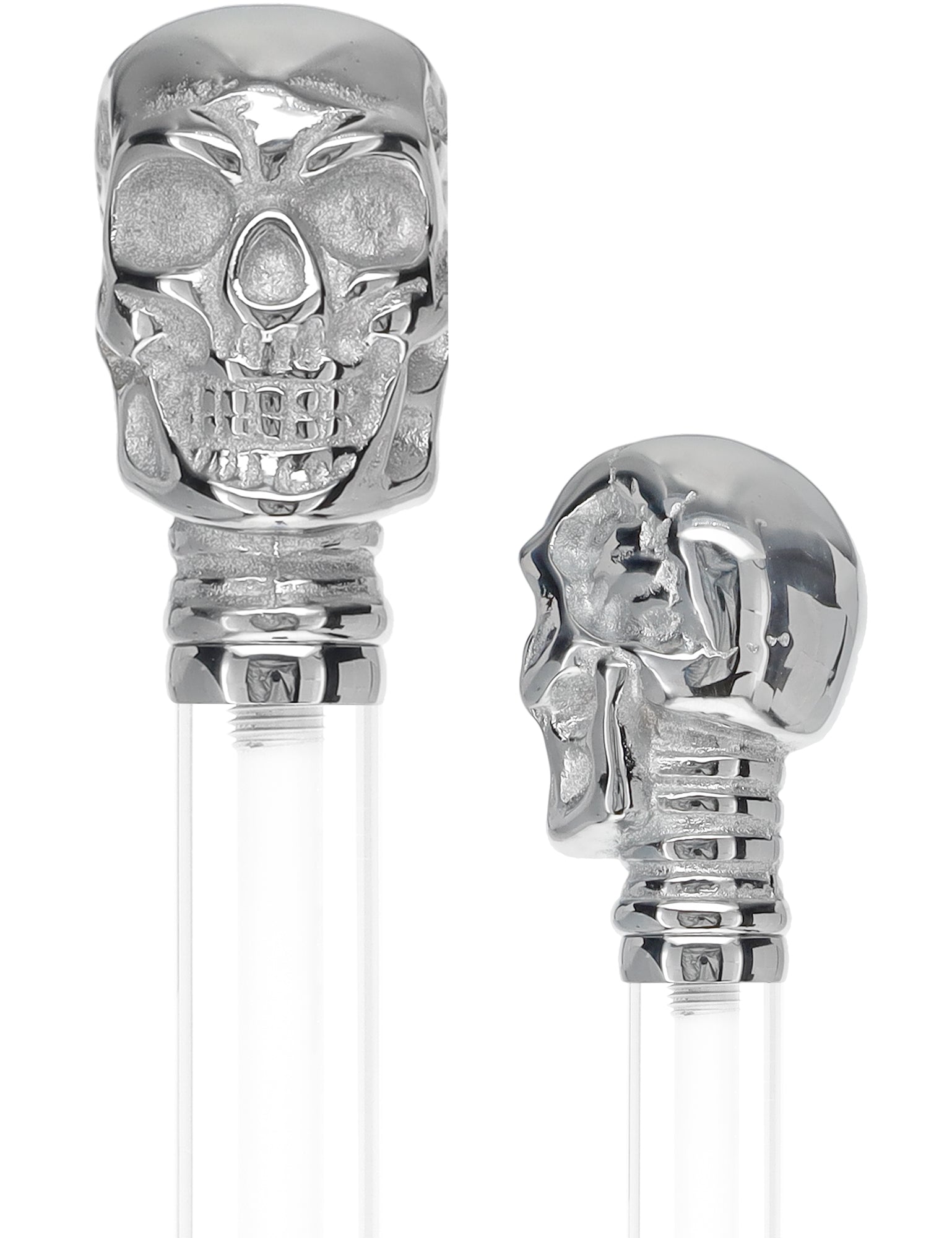 Crystal Elegance Chrome Skull Cane with Invisible Acrylic Shaft Options Porcelain In Ice Clear Lucite Walking Canes - Tophatter Daily Deals