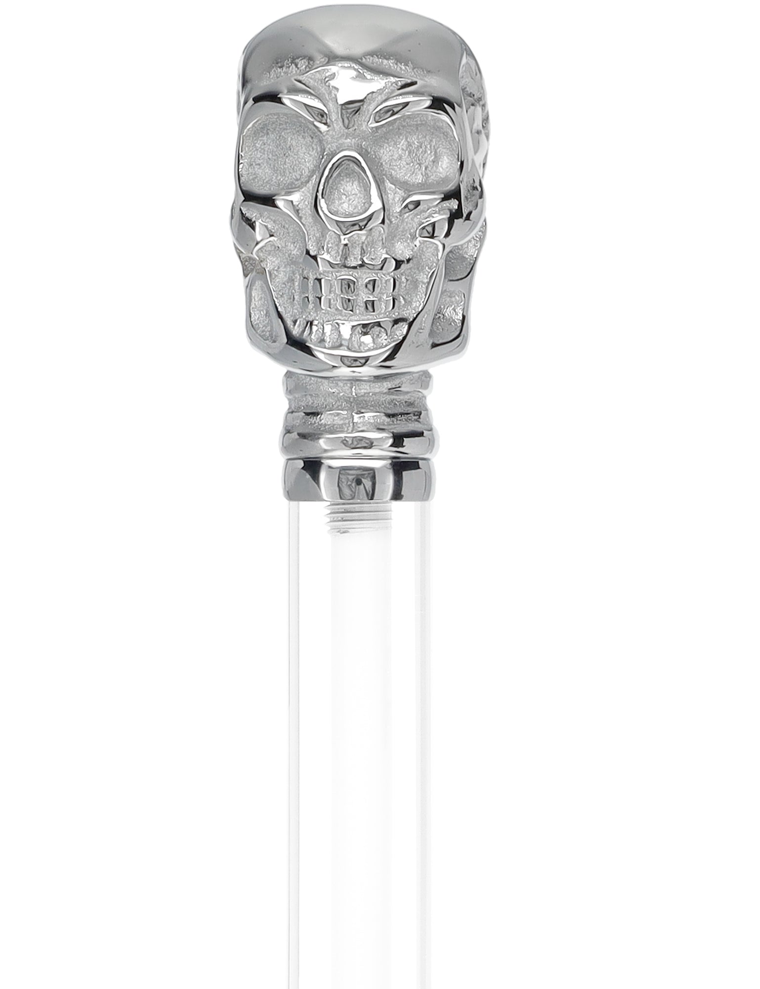 Crystal Elegance Chrome Skull Cane with Invisible Acrylic Shaft Options Clear Lucite Walking Canes - Tophatter Daily Deals