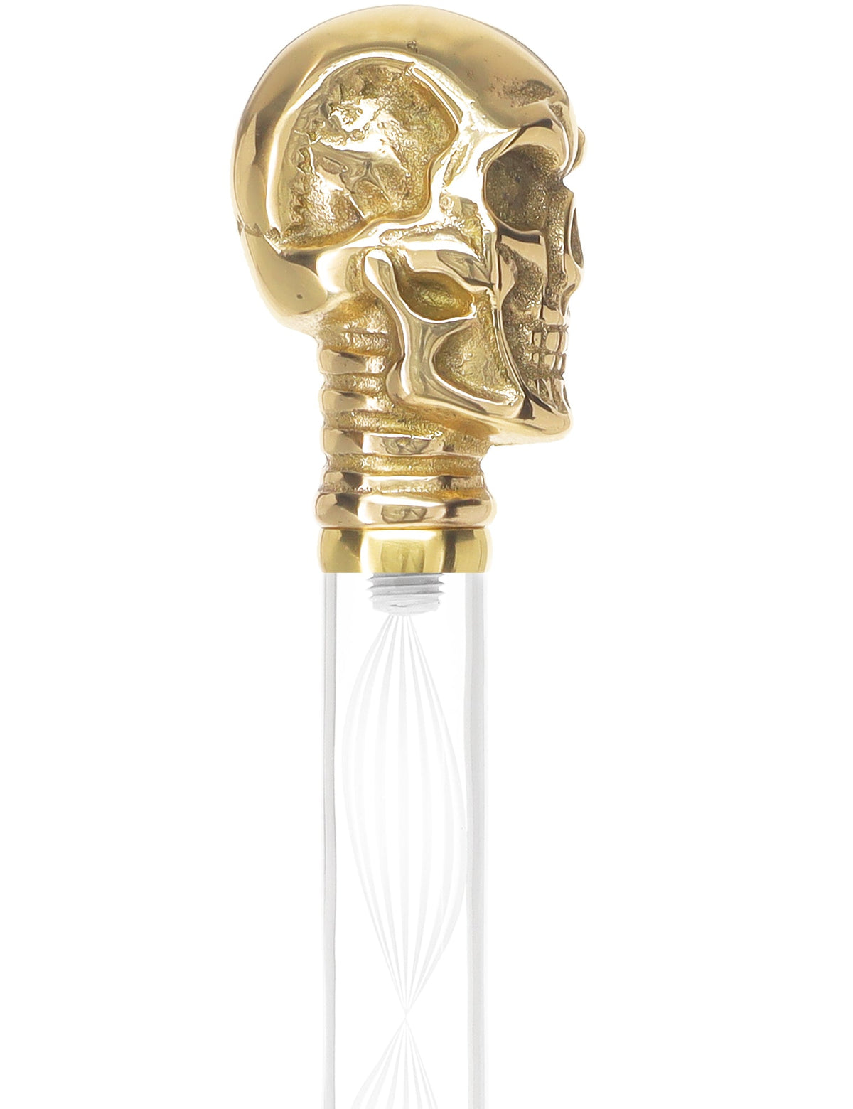 Crystal Elegance Brass Skull Cane with Invisible Acrylic Shaft Options Silver Shimmer Sparkles Clear Lucite Walking Canes - Tophatter Daily Deals