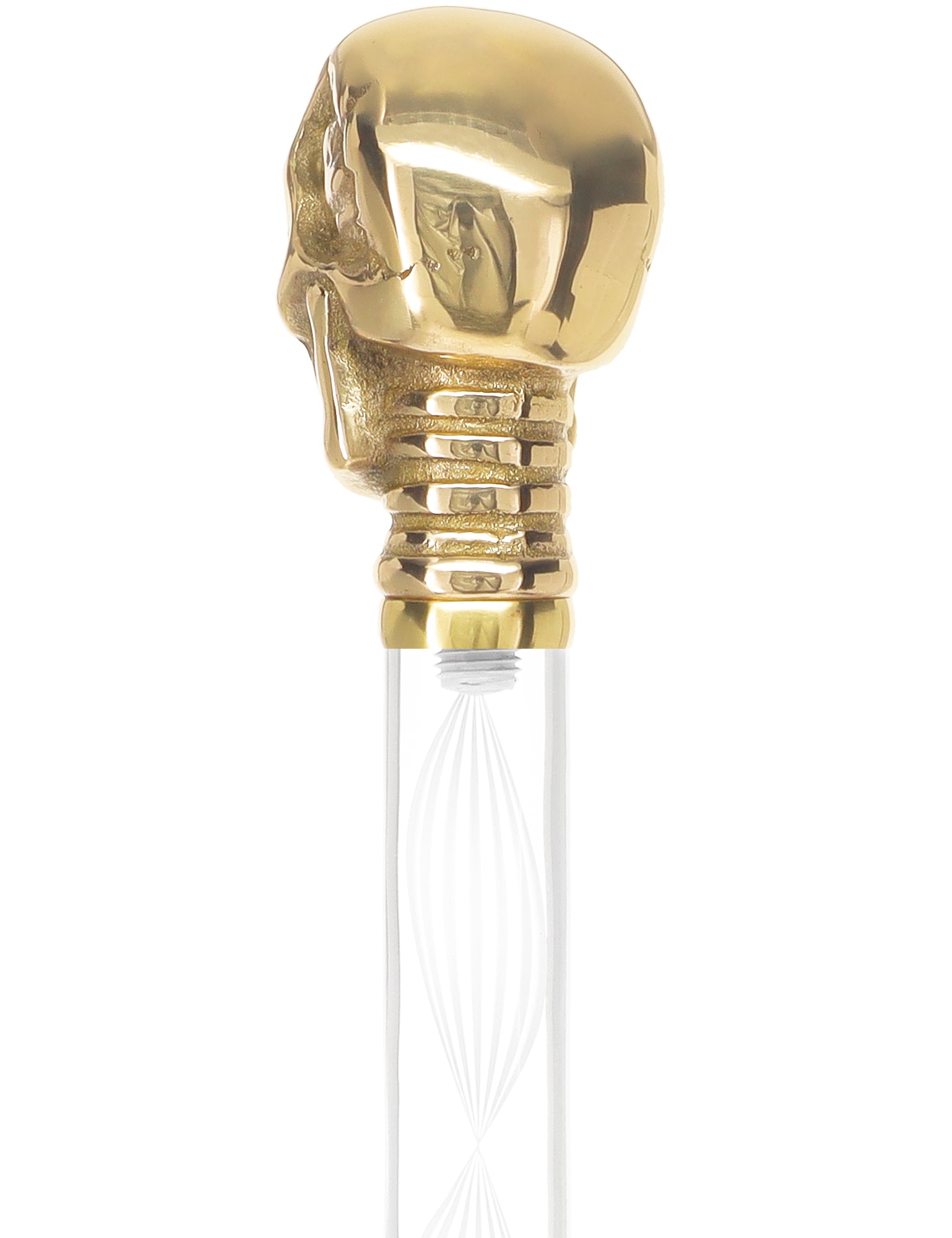 Crystal Elegance Brass Skull Cane with Invisible Acrylic Shaft Options Alabaster Helix Clear Lucite Walking Canes - Tophatter Daily Deals