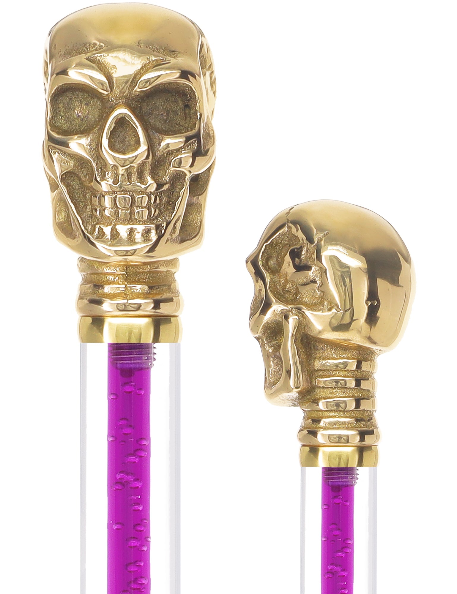Color Crystal Elegance Brass Skull Cane with Invisible Acrylic Shaft Options Clear Lucite Walking Canes - Tophatter Daily Deals