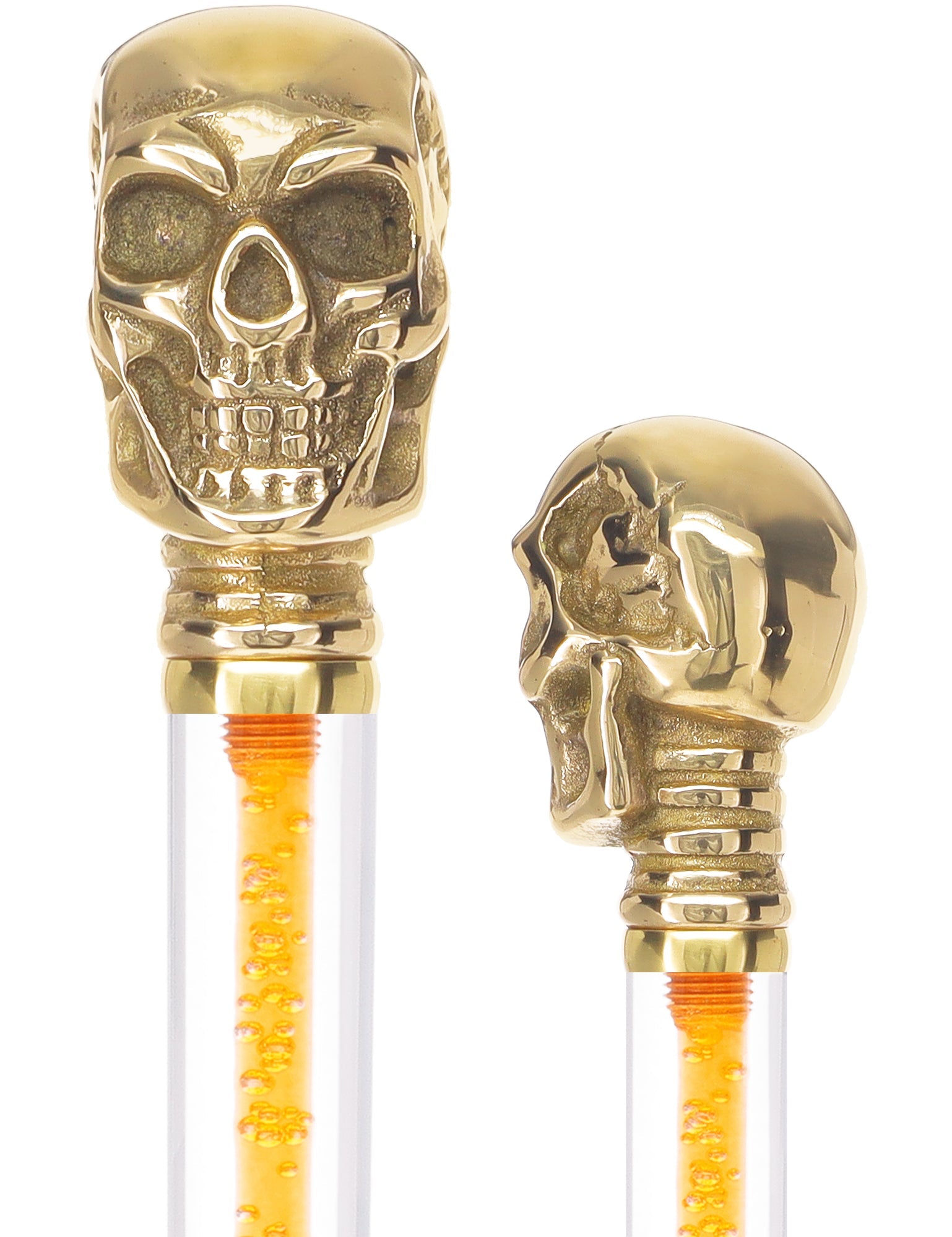 Color Crystal Elegance Brass Skull Cane with Invisible Acrylic Shaft Options Clear Lucite Walking Canes - Tophatter Daily Deals